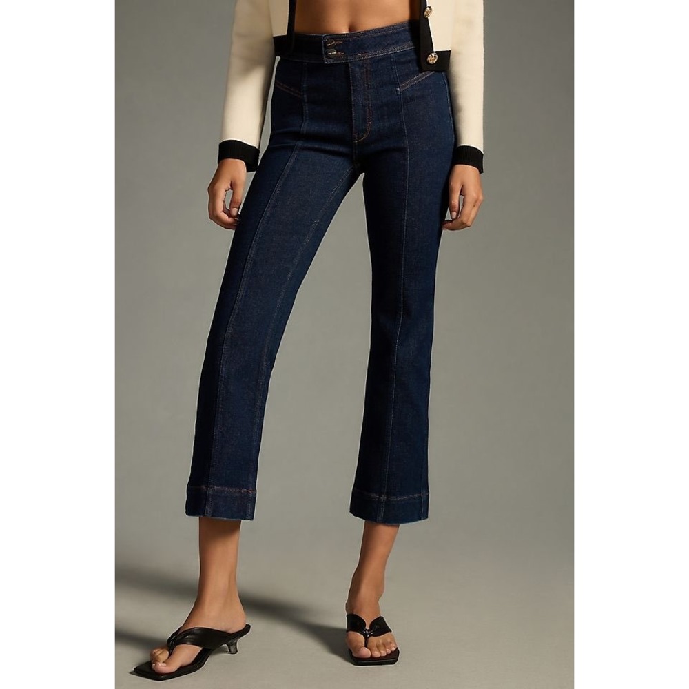 Pilcro Anthropologie Nyhavn Mid-rise Front Seam Cropped Flair Dark Wash Jean 29